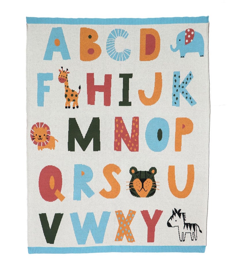 Pluchi Alphabets Fun Baby Cotton Knitted Blanket Alphabet Design 80 x 100 cm Suitable for 018 Months - Image 1