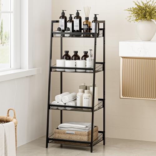 Masupu 4 Tier Bathroom Shelf, Bathroom Organizer and Storage for Small Space, Free-Standing Metal Rack Shelves Waterproof for Kitchen, Bathroom, Laundry, Toilet, Black - Image 1