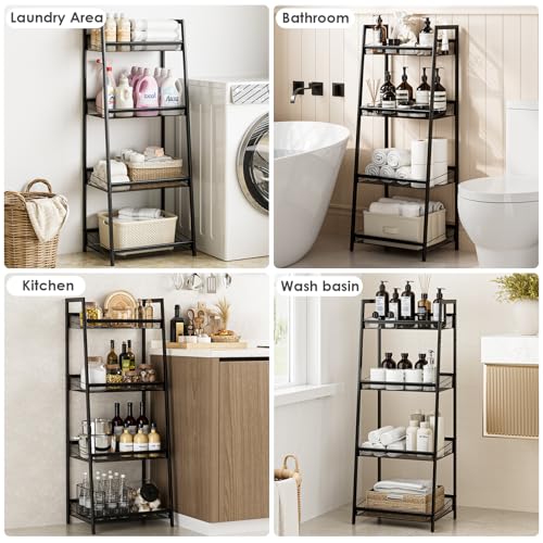 Masupu 4 Tier Bathroom Shelf, Bathroom Organizer and Storage for Small Space, Free-Standing Metal Rack Shelves Waterproof for Kitchen, Bathroom, Laundry, Toilet, Black - Image 5