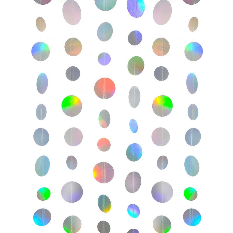 Holographic Paper Garland Shiny Iridescent Circle Dots Party Streamer Banner Backdrop Hanging Decorations 20 Feet in Total