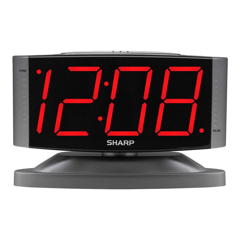 Sharp Home LED Digital Alarm Clock â€“ Swivel Base - Outlet Powered, Simple Operation, Alarm, Snooze, Brightness Dimmer, Big Red Digit Display, Gun Metal Grey Case - Image 1