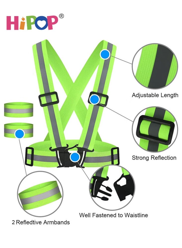 HIPOP 1 x Reflective Vest and 2 x Reflective Safety Wristbands, Strong Visibility Elastic Waistcoat Adjustable Waistband, Breathable Outdoor Safety Vest, Ideal for Men and Women, Jogging, Cycling, Scooter, Running - Image 3