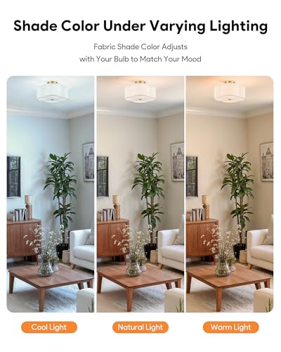 VONLUCE Semi Flush Mount Ceiling Light, 12.8" Ceiling Light Fixture with Four Leaf Clover-Shaped, 4-Light Modern Light Fixture for Bedroom Living Room Nursery Hallway, White Shade & Gold Finish - Image 2