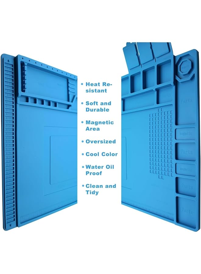إيروريكس حصيرة لحام من السيليكون، حصيرة لحام عازلة من السيليكون، حصيرة إصلاح مغناطيسية مقاومة للحرارة، حصيرة محطة لحام، طاولة عمل، هاتف محمول، كمبيوتر محمول، مقاس 17.8 × 11.8 بوصة - Image 5