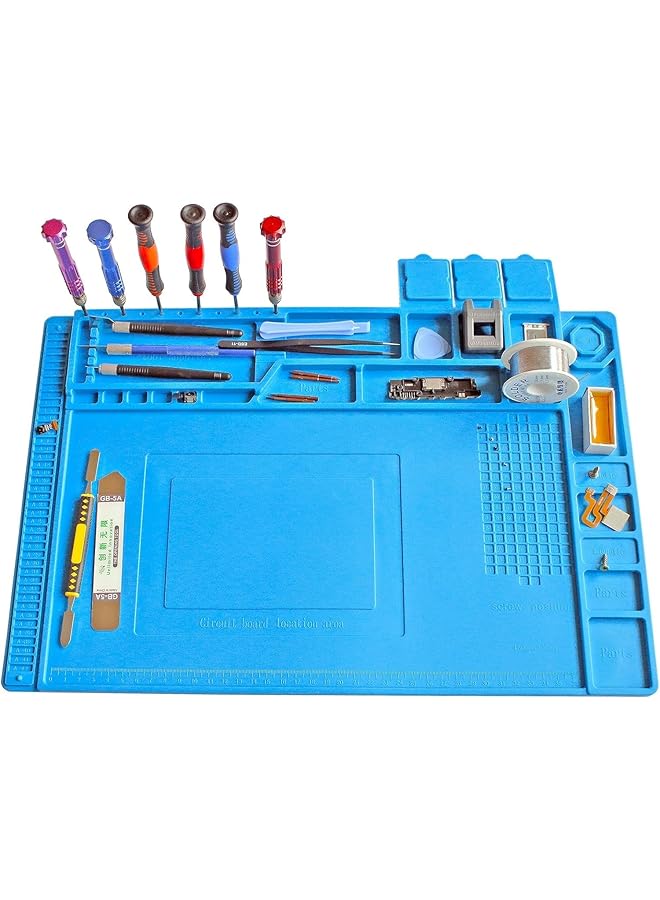 إيروريكس حصيرة لحام من السيليكون، حصيرة لحام عازلة من السيليكون، حصيرة إصلاح مغناطيسية مقاومة للحرارة، حصيرة محطة لحام، طاولة عمل، هاتف محمول، كمبيوتر محمول، مقاس 17.8 × 11.8 بوصة - Image 1