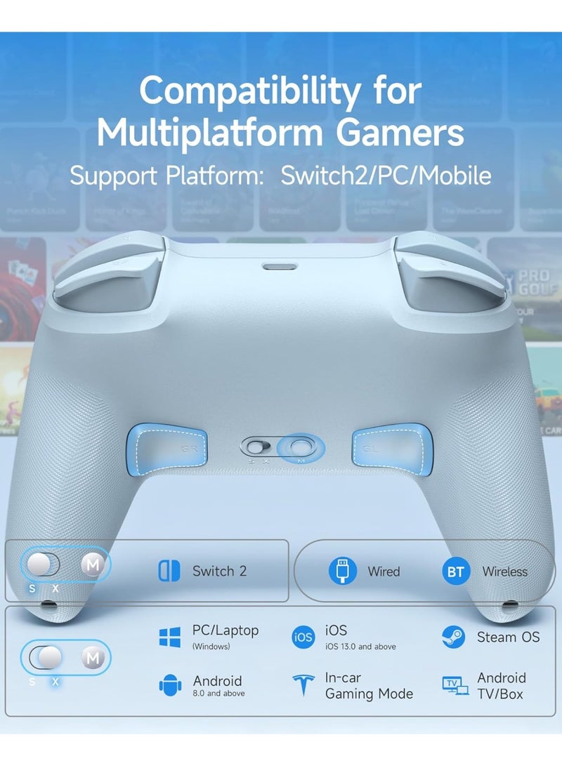EasySMX Classic Gamepad EasySMX S10 Lite Wireless Gaming Controller for Switch/Switch 2, PC, Android, iOS with Drift-Free Hall Effect Joysticks with Longer Lasting Glide Tech for Silky Control, One-Key Wake-Up, Voice Chat, 9-Axis Motion, 2 Back Buttons, Great for Kids, Casual & Serious Gamers, Ergonomic Anti-Slip Grip, 1000mAh Battery Play 22hours - Image 3