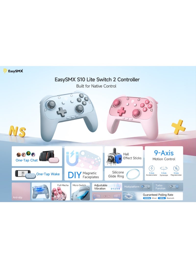 EasySMX Classic Gamepad EasySMX S10 Lite Wireless Gaming Controller for Switch/Switch 2, PC, Android, iOS with Drift-Free Hall Effect Joysticks with Longer Lasting Glide Tech for Silky Control, One-Key Wake-Up, Voice Chat, 9-Axis Motion, 2 Back Buttons, Great for Kids, Casual & Serious Gamers, Ergonomic Anti-Slip Grip, 1000mAh Battery Play 22hours - Image 2