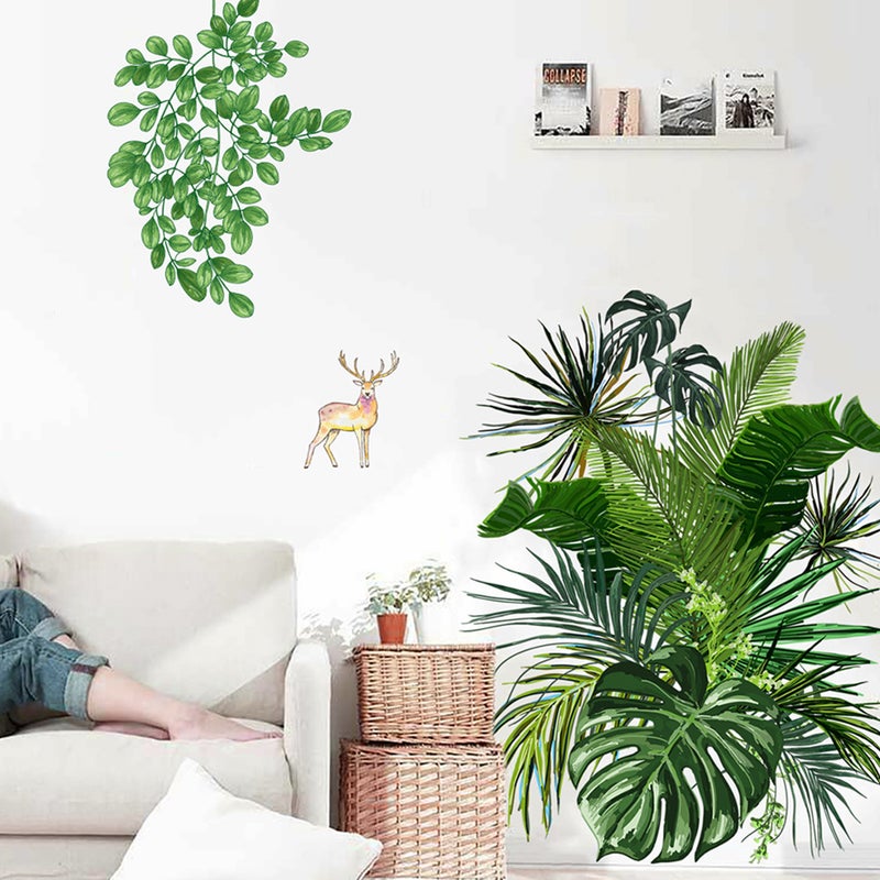 1 Set of 4 Pcs Green Plants Wall Stickers Nordic Style Wall Decal Home Decor - Image 1