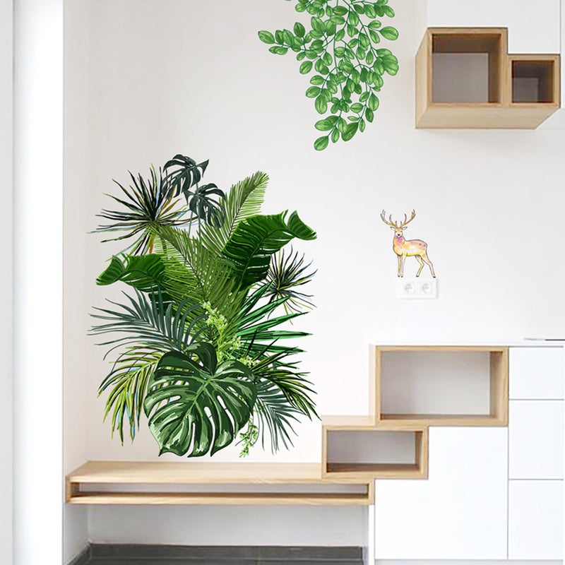1 Set of 4 Pcs Green Plants Wall Stickers Nordic Style Wall Decal Home Decor - Image 2