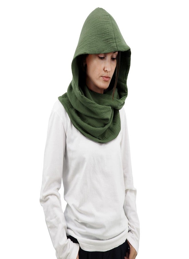 CosInStyle Women Men Fashion Pullover Scarf Hooded Scarf | Multifunctional Medieval Linen Cotton Cowl Hood Vintage Goth Cape Costume (Army Green) - Image 1