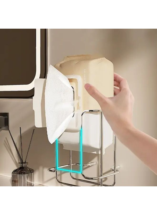 Beige Wall Mounted Toilet Paper Holder With Suction Cup Durable Metal Bathroom Organizer - Image 4