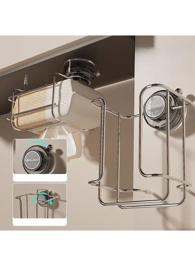 Beige Wall Mounted Toilet Paper Holder With Suction Cup Durable Metal Bathroom Organizer - Image 1