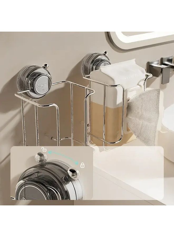 Beige Wall Mounted Toilet Paper Holder With Suction Cup Durable Metal Bathroom Organizer - Image 3