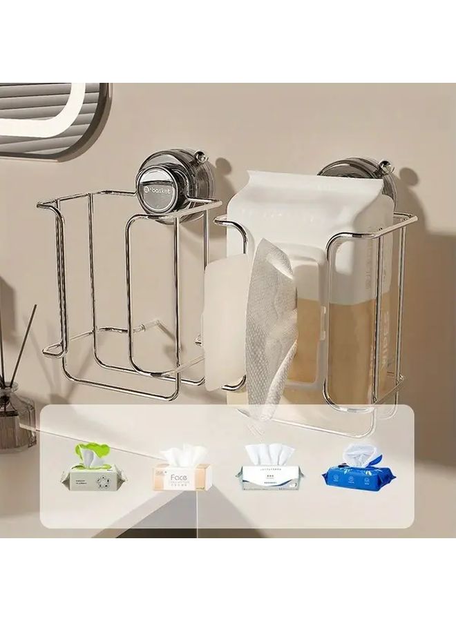 Beige Wall Mounted Toilet Paper Holder With Suction Cup Durable Metal Bathroom Organizer - Image 2