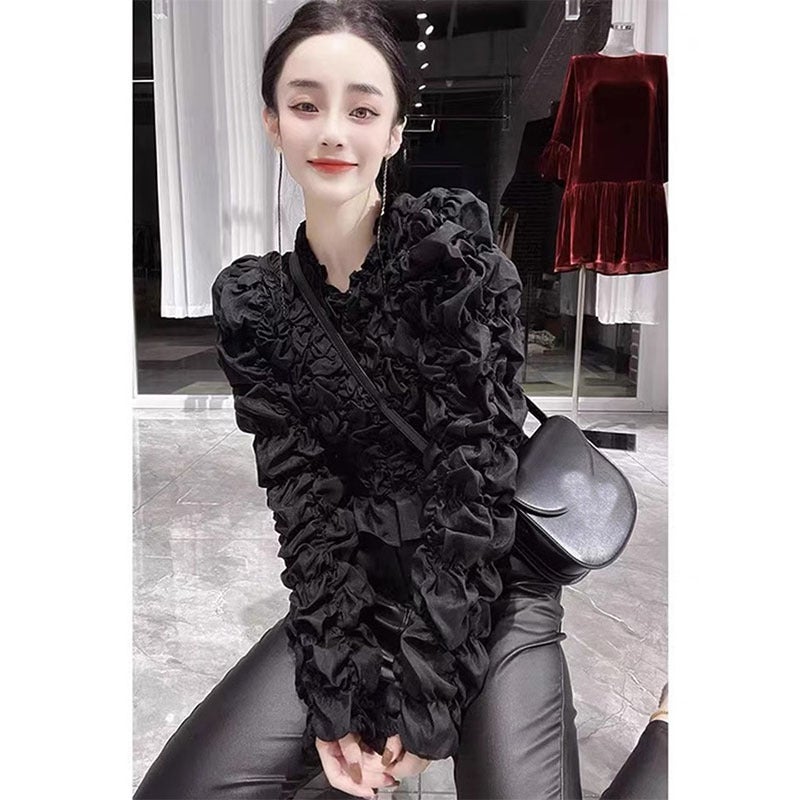 Shenzhen 25 New Nanyou Women'S European Fashion Western Style Palace Style Puff Sleeve Pleated Top Shirt Women'S - Image 4