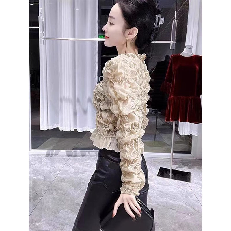 Shenzhen 25 New Nanyou Women'S European Fashion Western Style Palace Style Puff Sleeve Pleated Top Shirt Women'S - Image 5