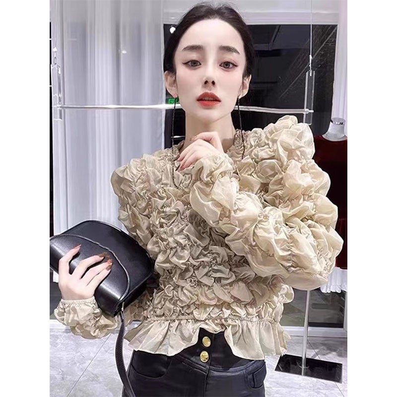 Shenzhen 25 New Nanyou Women'S European Fashion Western Style Palace Style Puff Sleeve Pleated Top Shirt Women'S - Image 3