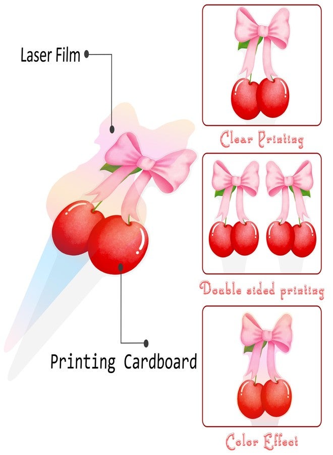 umoni Cherry Bow Cupcake Toppers 48Pcs Pink Bow Cake Decorations Sweet Cherrties Cupcake Picks Summer Fruit Birthday Party Decorations for Girls Women Coquette Bachelorette Baby Shower Supplies - Image 4