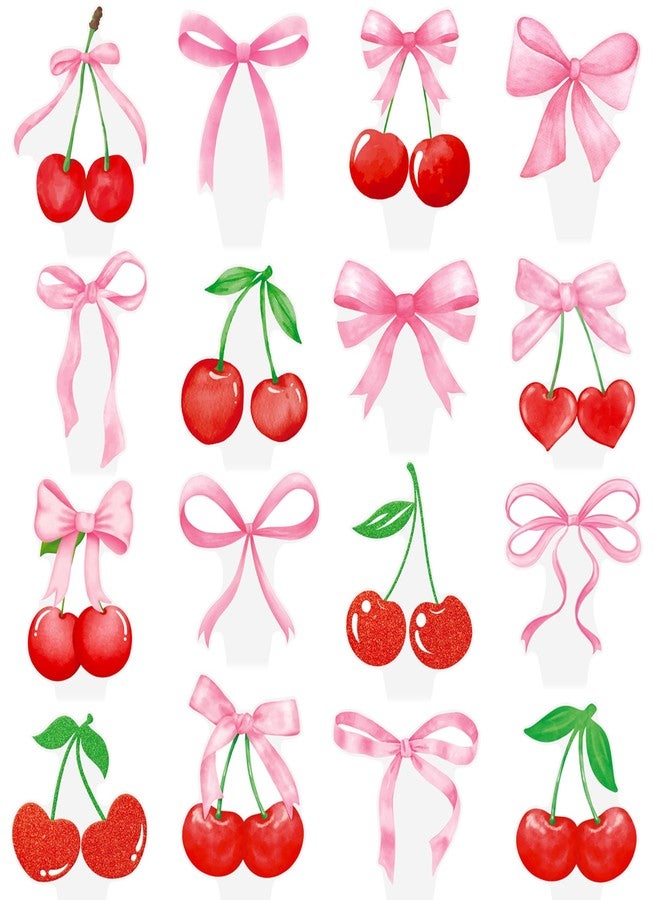 umoni Cherry Bow Cupcake Toppers 48Pcs Pink Bow Cake Decorations Sweet Cherrties Cupcake Picks Summer Fruit Birthday Party Decorations for Girls Women Coquette Bachelorette Baby Shower Supplies - Image 2