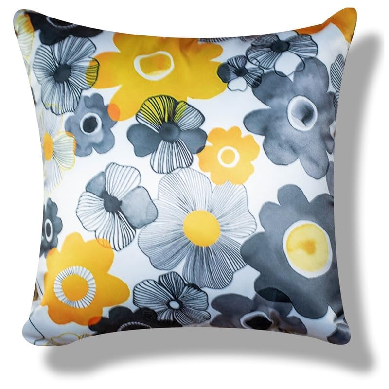 Vendola Satin 250TC Sofa Cushion Pillow Covers, Multicolor, Set of 5 Floral Cushion Covers - Image 3