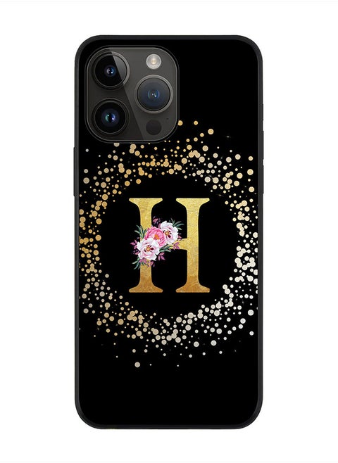 Rugged Black edge case for Apple iPhone 14 Pro Max, Soft Flexible Phone case Custom Monogram Initial Letter Floral Pattern Alphabet - H (Black)