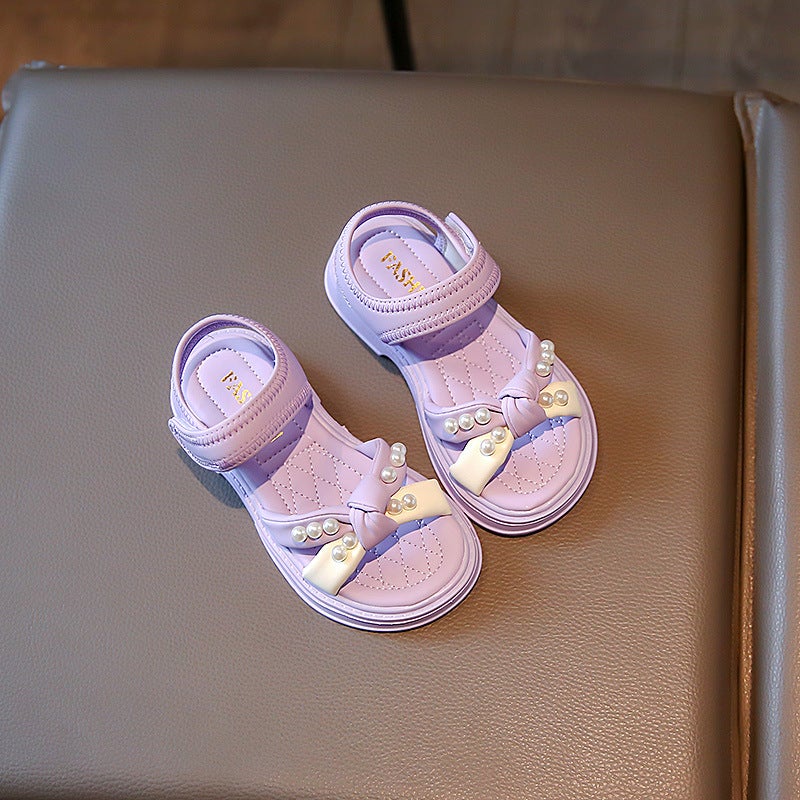 Girls Sandals Summer Soft Sole Beach Shoes Little Girls Open Toe Anti-Slip Shoes Baby Pearl Princess Shoes - Image 4