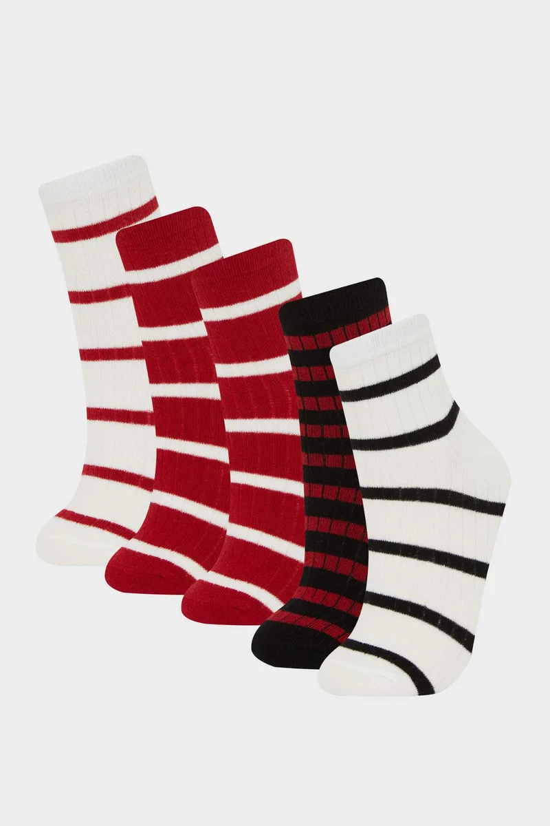Woman Striped 5 Piece Cotton Short Socks