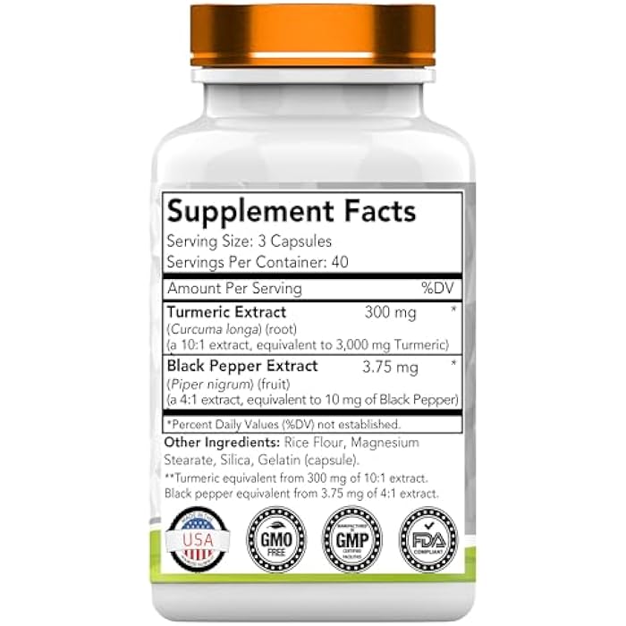 tnvitamins Turmeric Curcumin Capsules with Black Pepper | 3000 MG - 120 Capsules | Extra Strength Golden Turmeric Curcumin Supplement | Non-GMO | Produced in The USA - Image 2