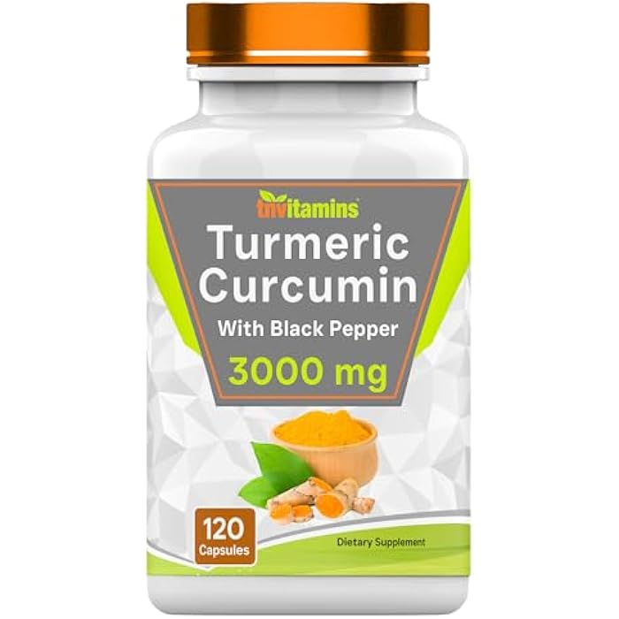 tnvitamins Turmeric Curcumin Capsules with Black Pepper | 3000 MG - 120 Capsules | Extra Strength Golden Turmeric Curcumin Supplement | Non-GMO | Produced in The USA - Image 1
