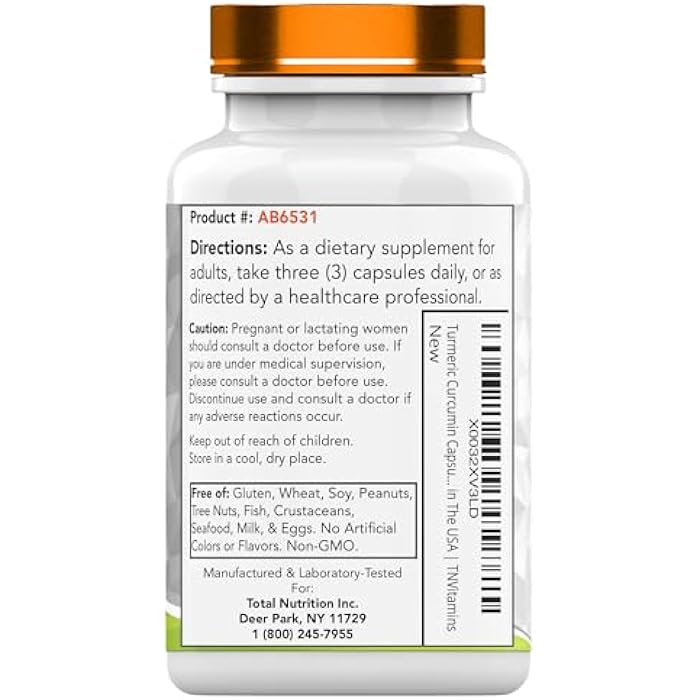 tnvitamins Turmeric Curcumin Capsules with Black Pepper | 3000 MG - 120 Capsules | Extra Strength Golden Turmeric Curcumin Supplement | Non-GMO | Produced in The USA - Image 5