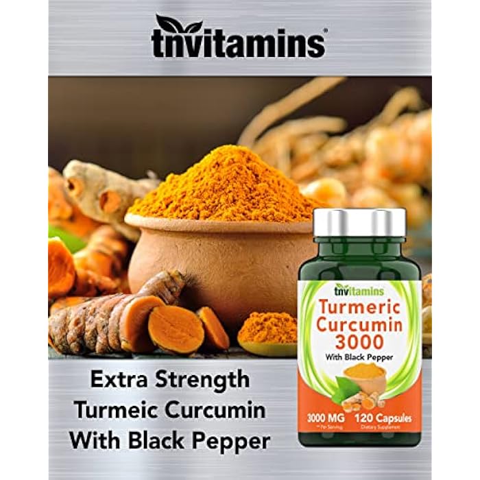 tnvitamins Turmeric Curcumin Capsules with Black Pepper | 3000 MG - 120 Capsules | Extra Strength Golden Turmeric Curcumin Supplement | Non-GMO | Produced in The USA - Image 3