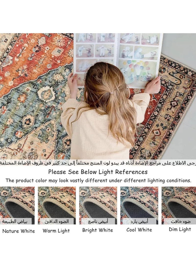 EzzySo سجادة بأسلوب ريترو - ألوان رائعة، أنماط رائعة، قابلة للغسل في الغسالة، مضادة للانزلاق، ناعمة وقصيرة الوبر للباحة، غرفة المعيشة، غرفة النوم والمزيد - Image 3