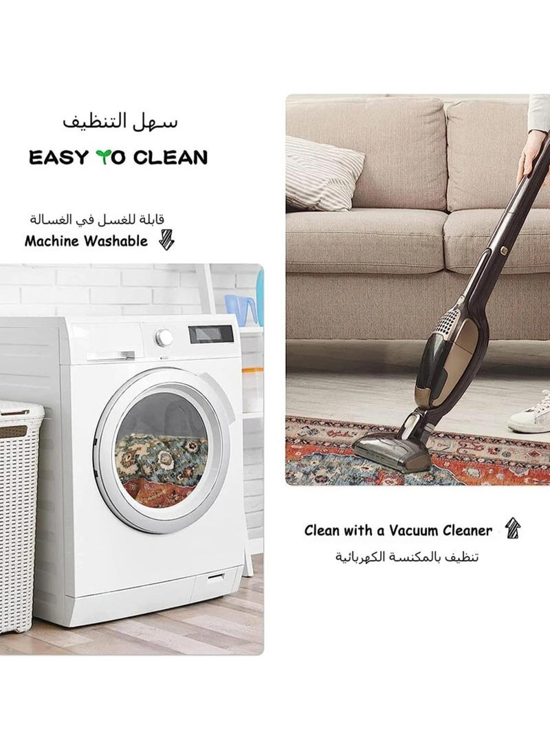 EzzySo سجادة بأسلوب ريترو - ألوان رائعة، أنماط رائعة، قابلة للغسل في الغسالة، مضادة للانزلاق، ناعمة وقصيرة الوبر للباحة، غرفة المعيشة، غرفة النوم والمزيد - Image 5