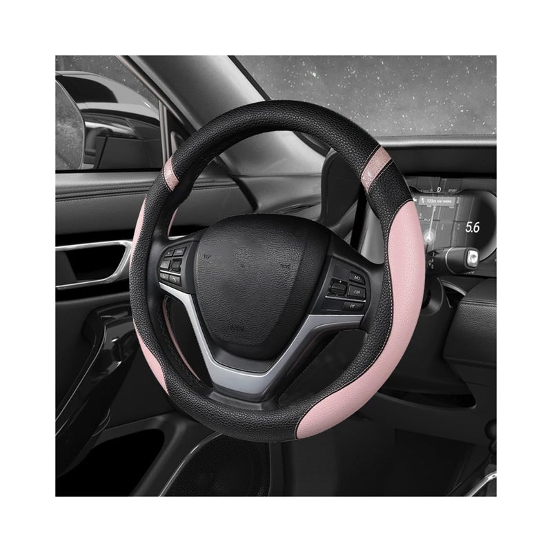 MUQIDA Car Steering Wheel Cover 15 Inch Premium Leather Breathable NonSlip Wheels Wrap Universal Auto Comfortable Steering Wheel Protector for SUV Truck Van Car Accessories Pink - Image 3