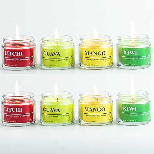 AURA DECOR AuraDecor Fragrance Soy Wax Jar Candle || Summer Special || Fruity Fragrance || Soy Wax || Handpoured || Votive Candle || Burning Time 20 Hours Each || Mango, Litchi, Guava, Kiwi (Pack of 8) - Image 1