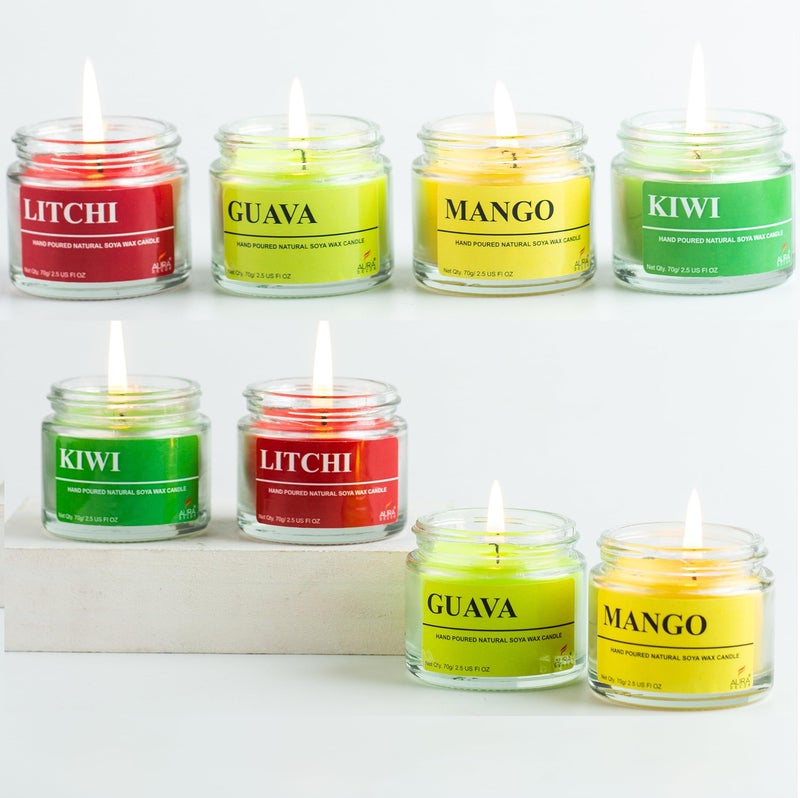 AURA DECOR AuraDecor Fragrance Soy Wax Jar Candle || Summer Special || Fruity Fragrance || Soy Wax || Handpoured || Votive Candle || Burning Time 20 Hours Each || Mango, Litchi, Guava, Kiwi (Pack of 8) - Image 3