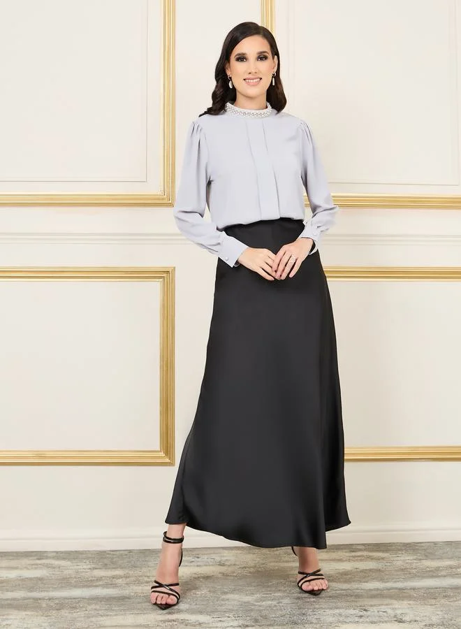 Styli Embellished High Neck Long Sleeve Blouse