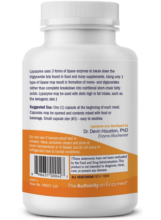 Houston Enzymes Lypazyme 120 Capsules Professionally Formulated With 3 Different Lipase Enzymes Supports Complete Breakdown Of Triglyceride Fats Excellent For High Fat Diets  - Image 3