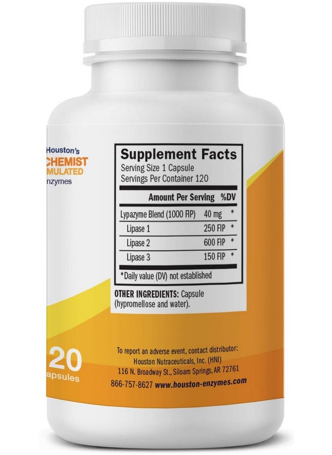 Houston Enzymes Lypazyme 120 Capsules Professionally Formulated With 3 Different Lipase Enzymes Supports Complete Breakdown Of Triglyceride Fats Excellent For High Fat Diets  - Image 4