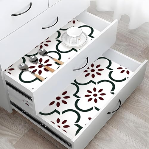 Nukofal Floral Peel and Stick Wallpaper Floral Contact Paper Modern 16.9inchx118.1inch Waterproof Red Green Wallpaper Self Adhesive Removable Contact Paper for Kitchen Bathroom Drawer Decorative - Image 4