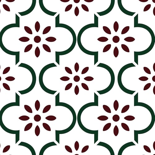 Nukofal Floral Peel and Stick Wallpaper Floral Contact Paper Modern 16.9inchx118.1inch Waterproof Red Green Wallpaper Self Adhesive Removable Contact Paper for Kitchen Bathroom Drawer Decorative - Image 1
