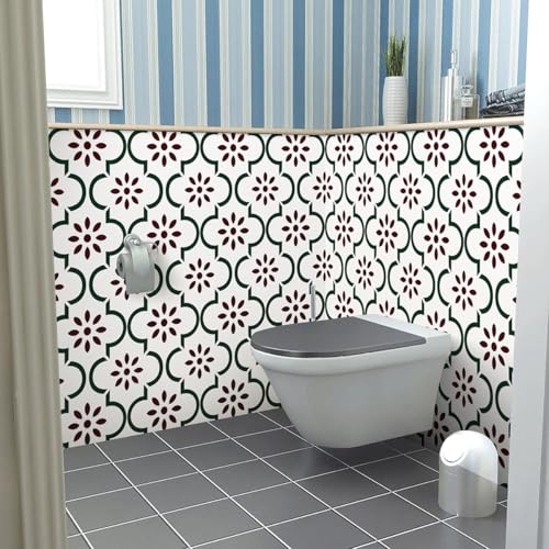Nukofal Floral Peel and Stick Wallpaper Floral Contact Paper Modern 16.9inchx118.1inch Waterproof Red Green Wallpaper Self Adhesive Removable Contact Paper for Kitchen Bathroom Drawer Decorative - Image 3