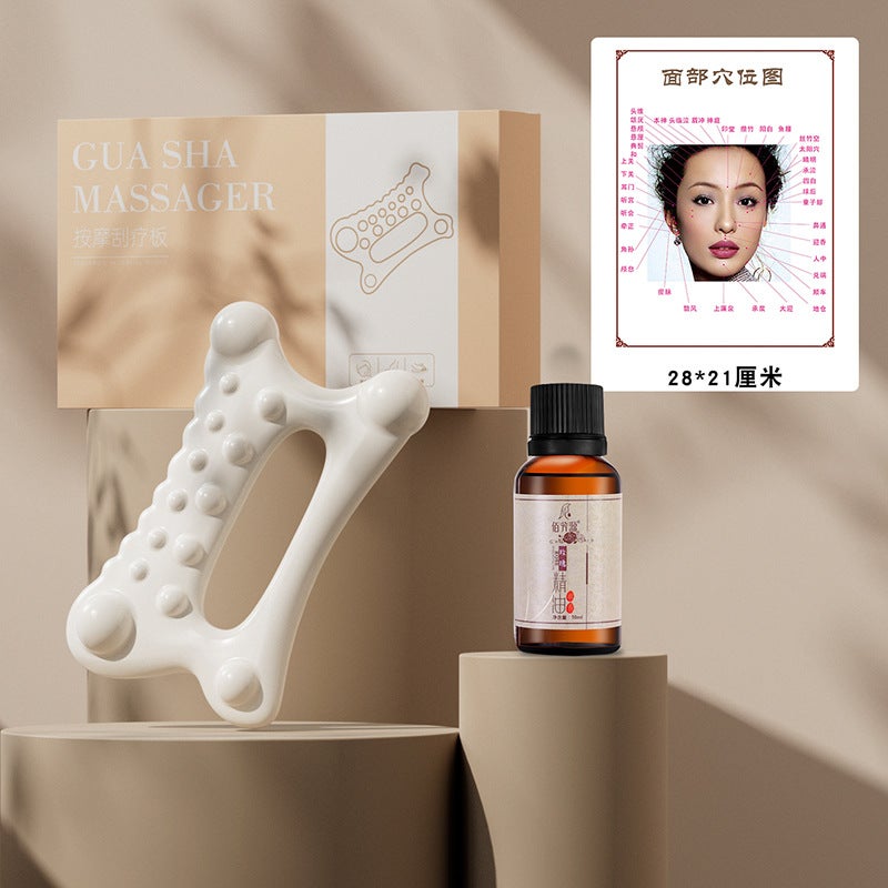 Facial Tendon Pulling Board Stick, Facial Lifting and Tightening Beauty Instrument, Back Opening, Calf, Whole Body Relaxation, Head Comb Massager(Exquisite Boxed +10ml Rose Essential Oil + Facial Acupoints) - Image 1