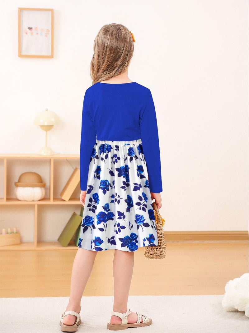 Kimoda Girls 2 Piece Outfits Blue Floral Cute Dresses 11-12 Kids Winter Holiday Dress Set Graduation Outfit for Girls 12 Year Old Girl Clothes - Image 4