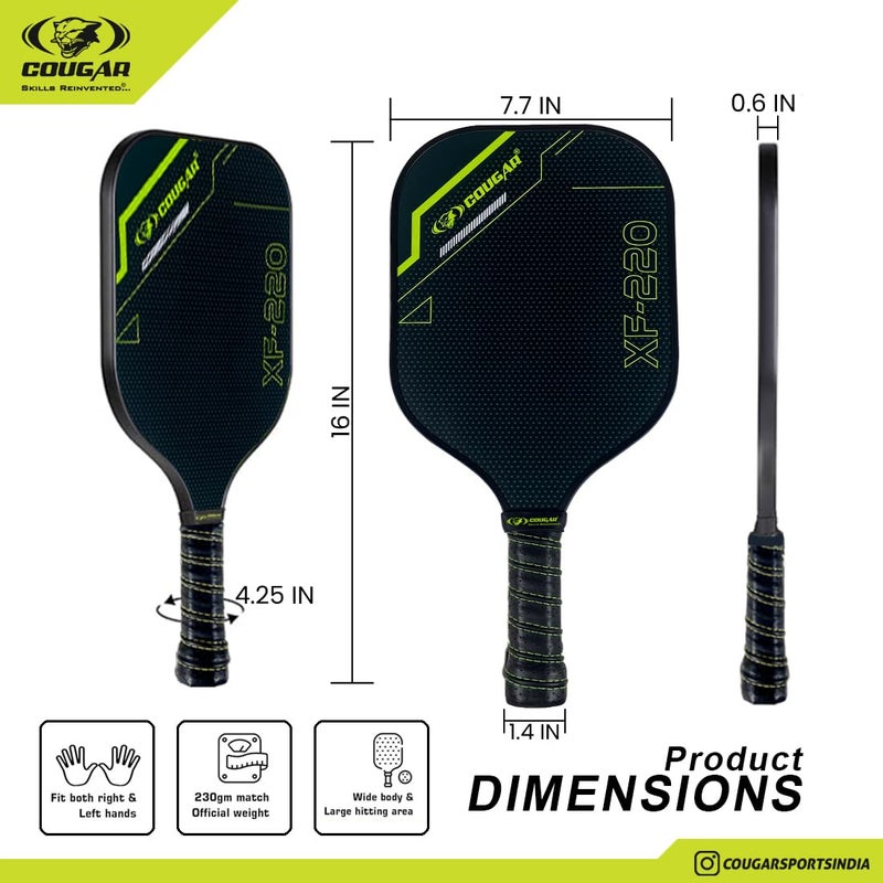 Cougar Pickleball Paddle top grade Glass Fiber Surface(XF-220) Polypropylene Honeycomb Core, 15 mm Thickness, Premium Grip, 225g, 2 Pickle Ball & 2 Paddle, Cover Bag Outdoor Game Kit for Kids & Adults - Image 4