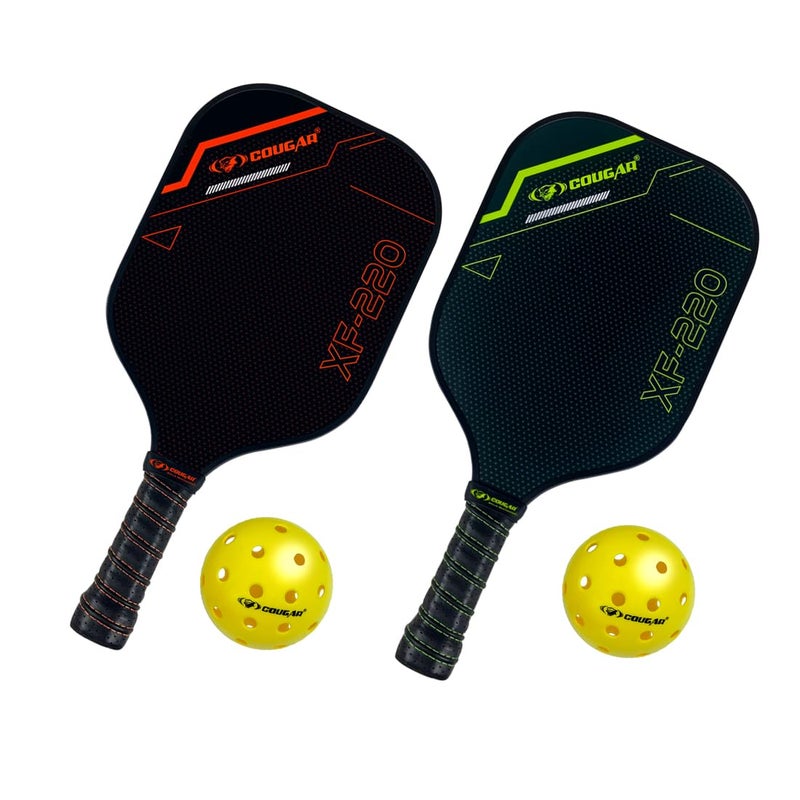 Cougar Pickleball Paddle top grade Glass Fiber Surface(XF-220) Polypropylene Honeycomb Core, 15 mm Thickness, Premium Grip, 225g, 2 Pickle Ball & 2 Paddle, Cover Bag Outdoor Game Kit for Kids & Adults - Image 1