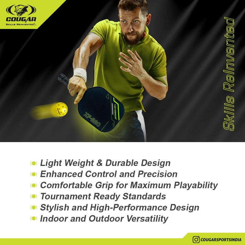 Cougar Pickleball Paddle top grade Glass Fiber Surface(XF-220) Polypropylene Honeycomb Core, 15 mm Thickness, Premium Grip, 225g, 2 Pickle Ball & 2 Paddle, Cover Bag Outdoor Game Kit for Kids & Adults - Image 5