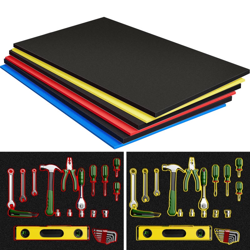 Fabbay 3 Sets Tool Box Foam Organizers Tool Box Adjustable Shadow Foam Non Slip Toolbox Liner and Drawer Liner358 x 18 Inch