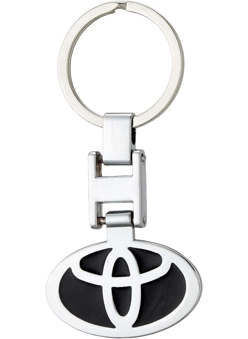 Nickel-plated car keychain and pendant with a double-sided logo, suitable for car, motorcycle, and family keys. Compatible with Toyota. Black.