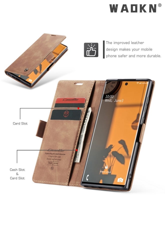 CaseMe For Samsung Galaxy S25 Ultra Case,Luxury Leather Wallet Cover, Leather Wallet Case Classic Design with Card Slot and Magnetic Flip Flip Folding Case Brown - Image 3